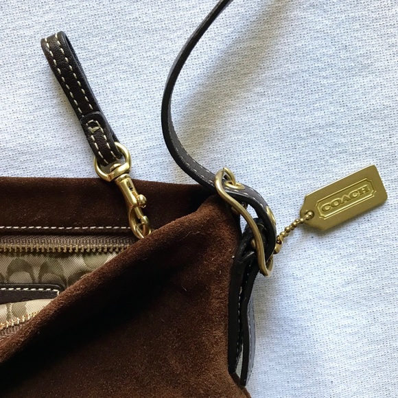 Coach 2 Bag Wristlet Rainbow Stripe Brown Suede - Picture 6 of 8